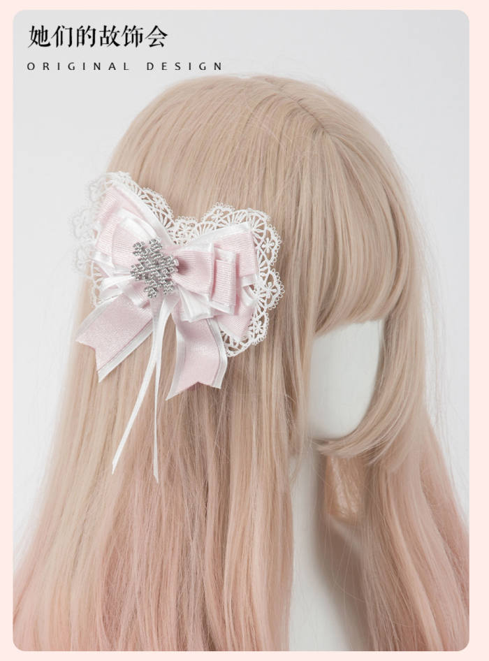 Gsh Pink Crown Lolita Top Hat Headbow Side Clip Hair Accessories