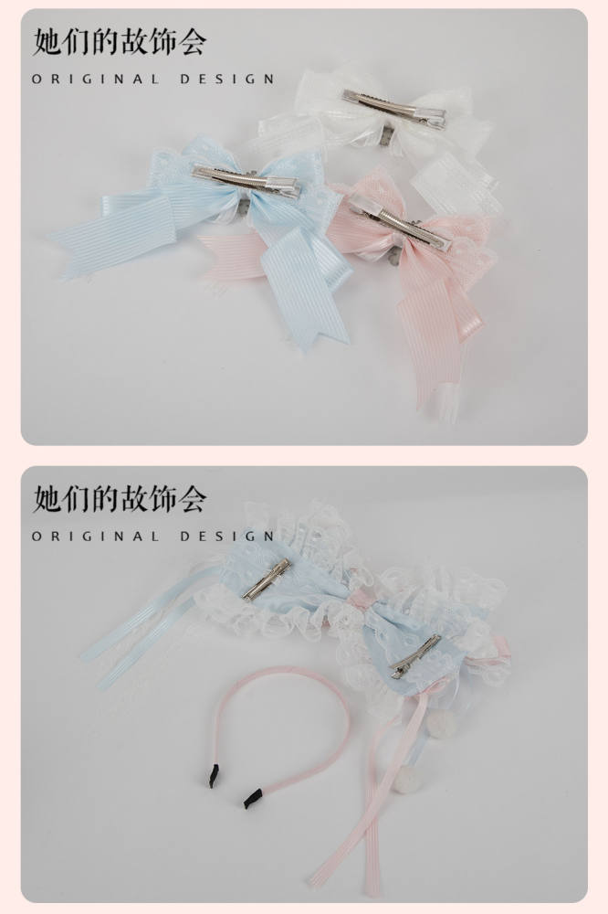 Gsh Pink Crown Lolita Top Hat Headbow Side Clip Hair Accessories