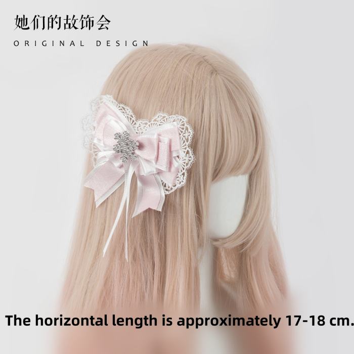 Gsh Pink Crown Lolita Top Hat Headbow Side Clip Hair Accessories