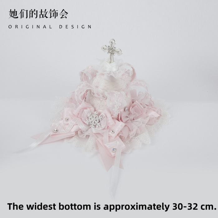 Gsh Pink Crown Lolita Top Hat Headbow Side Clip Hair Accessories