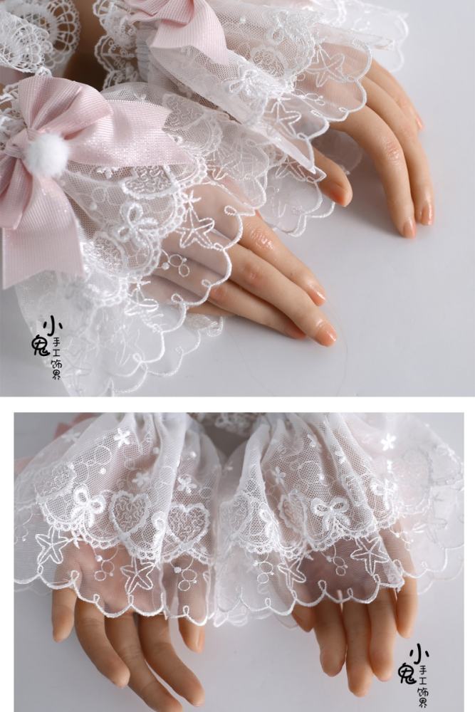 White Pink Lolita Bonnet Flower Ball Hairband and Choker