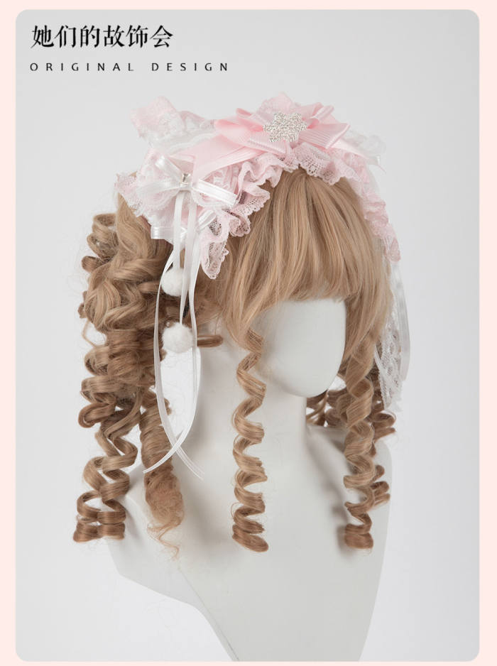 Gsh Pink Crown Lolita Top Hat Headbow Side Clip Hair Accessories