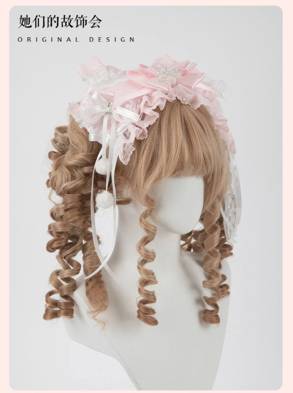 Gsh Pink Crown Lolita Top Hat Headbow Side Clip Hair Accessories