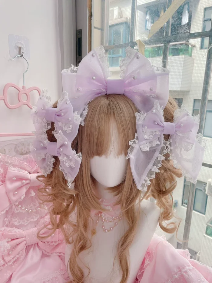 Lovely Bowknot Lolita Headbow and Side Clip 8 Colors