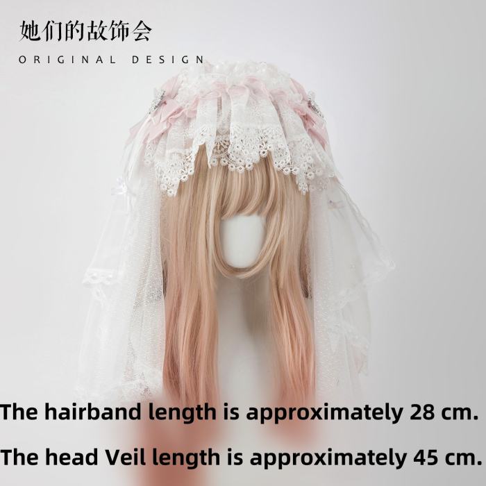 Gsh Pink Crown Lolita Top Hat Headbow Side Clip Hair Accessories