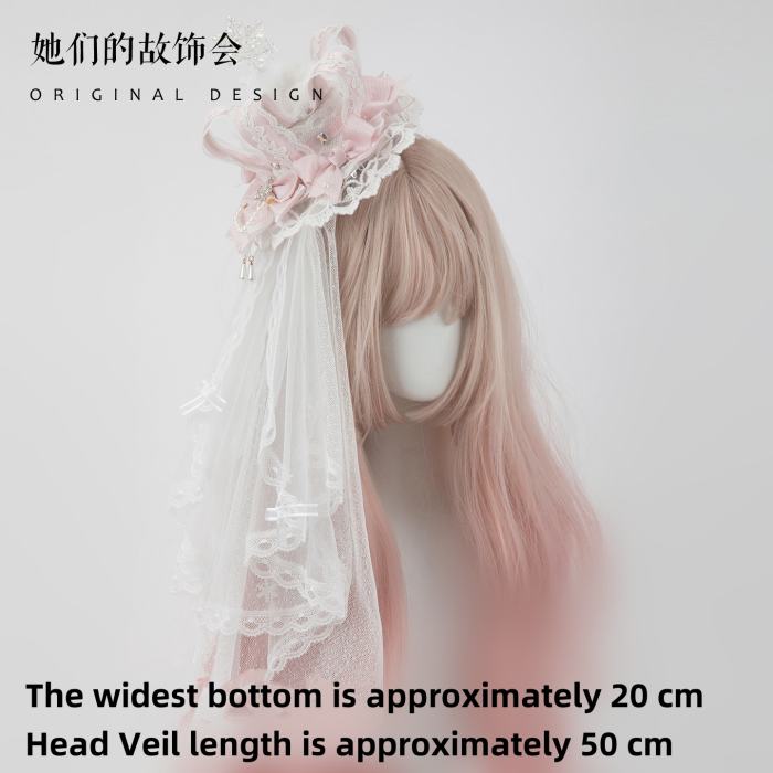Gsh Pink Crown Lolita Top Hat Headbow Side Clip Hair Accessories