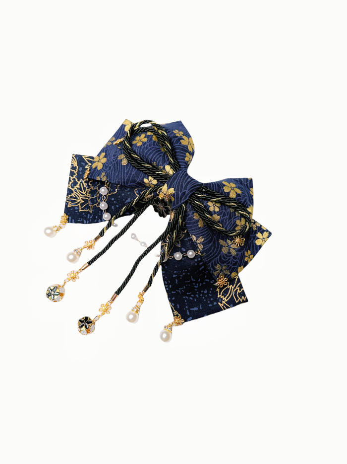 Lianzicao Japanese Bowknot Tassel Hairpin Lolita Side Clip