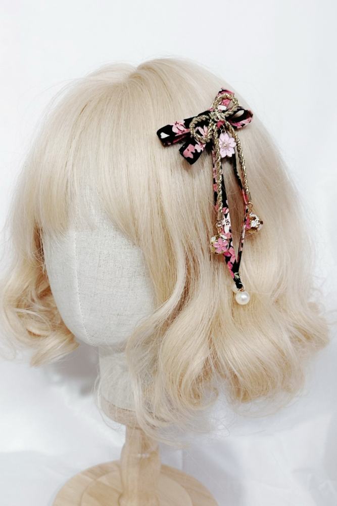 Lianzicao Japanese Cherry Blossom Black Pink Hairpin Lolita Side Clip