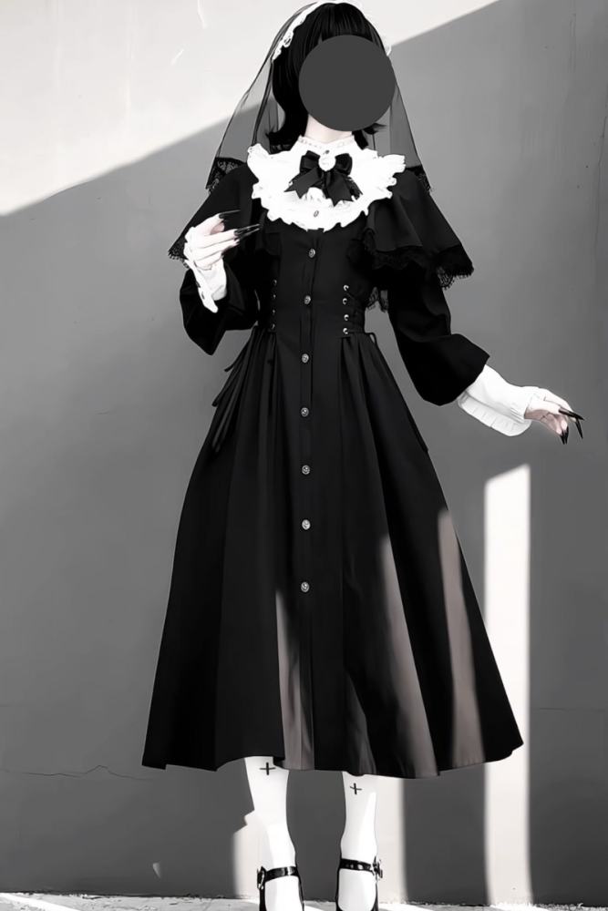 Virtual Paradise ~Silent Prayer~ Gothic Nun Jirai Kei Black Long Dress