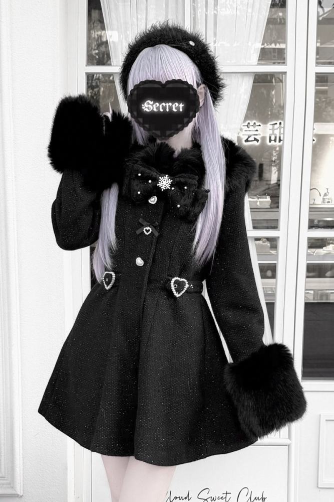 Virtual Paradise ~Star Dream~ Bowknot Jirai Kei Black Beige Coat