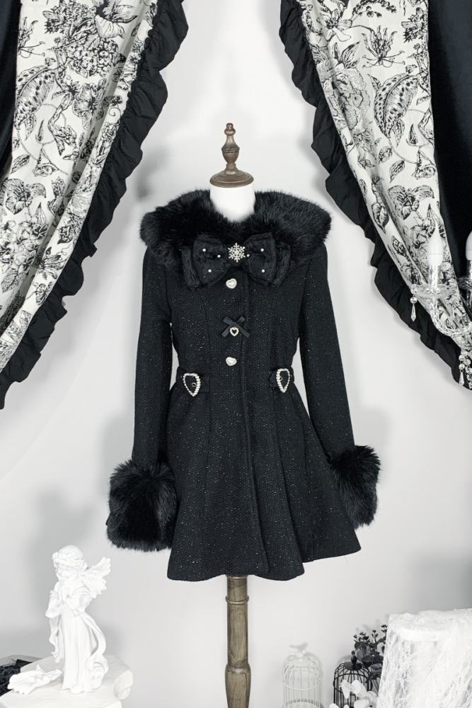 Virtual Paradise ~Star Dream~ Bowknot Jirai Kei Black Beige Coat