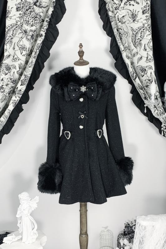 Virtual Paradise ~Star Dream~ Bowknot Jirai Kei Black Beige Coat