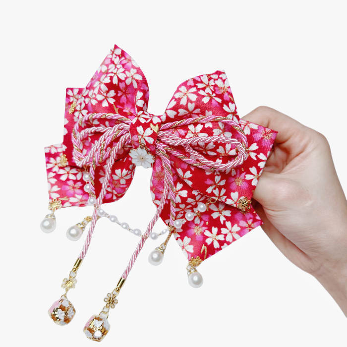 Lianzicao Japanese Bowknot Tassel Hairpin Lolita Side Clip