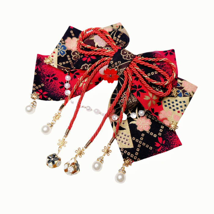 Lianzicao Japanese Bowknot Tassel Hairpin Lolita Side Clip