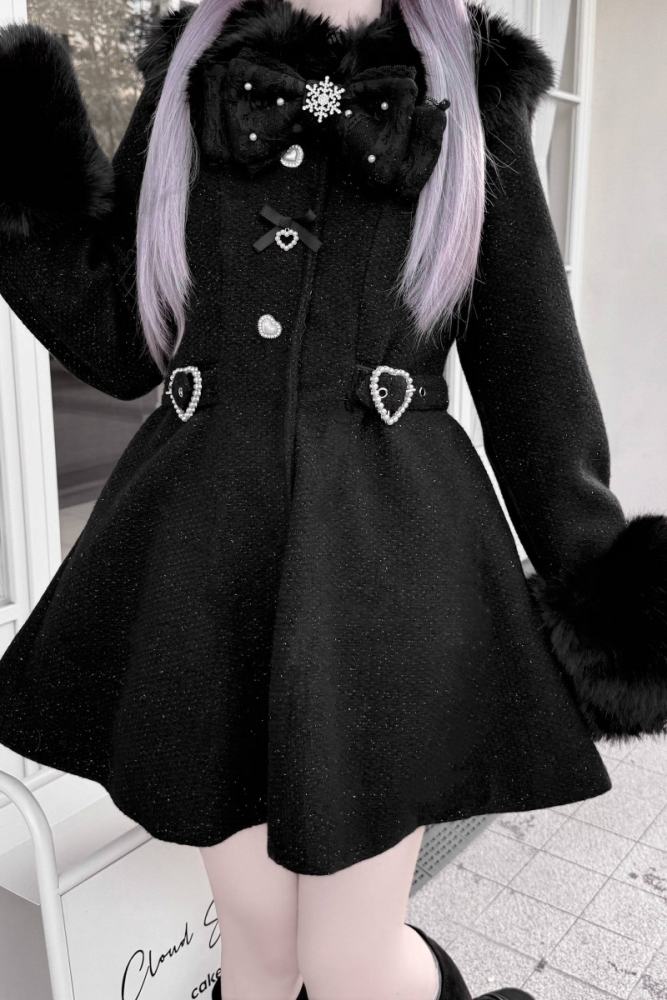 Virtual Paradise ~Star Dream~ Bowknot Jirai Kei Black Beige Coat