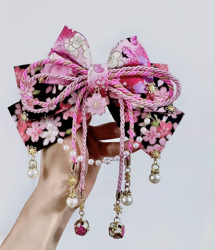 Lianzicao Japanese Bowknot Tassel Hairpin Lolita Side Clip