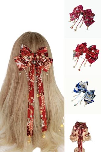 Lianzicao Japanese Bowknot Tassel Hairpin Lolita Side Clip