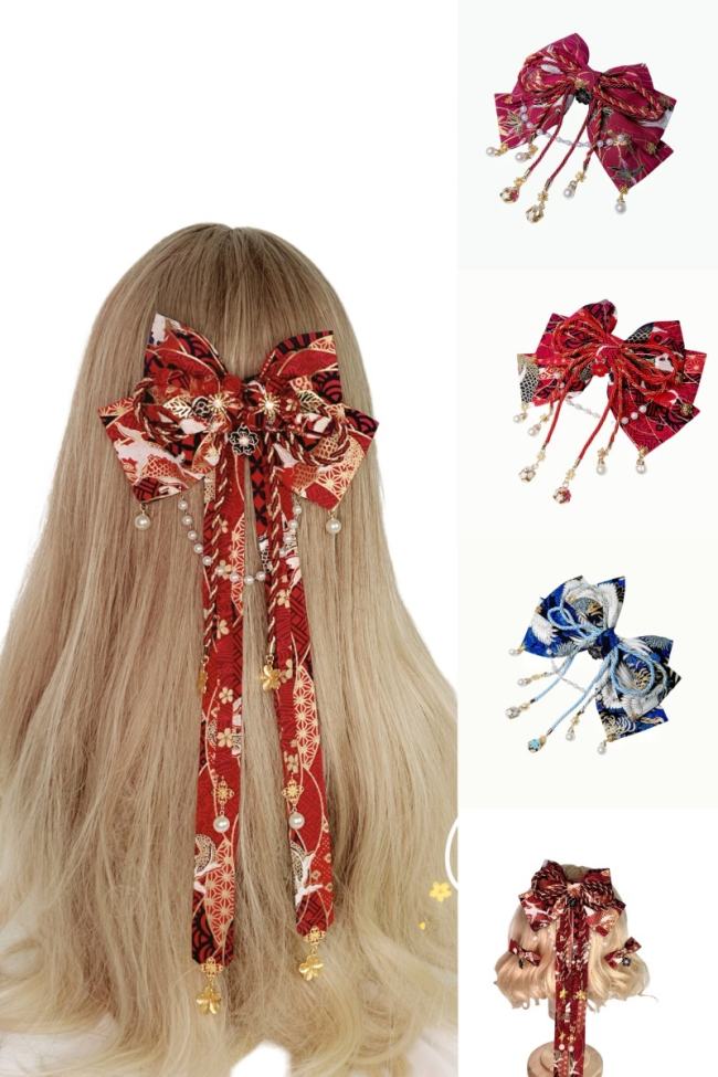 Lianzicao Japanese Bowknot Tassel Hairpin Lolita Side Clip