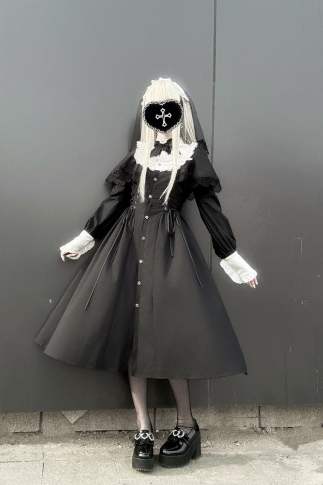 Virtual Paradise ~Silent Prayer~ Gothic Nun Jirai Kei Black Long Dress