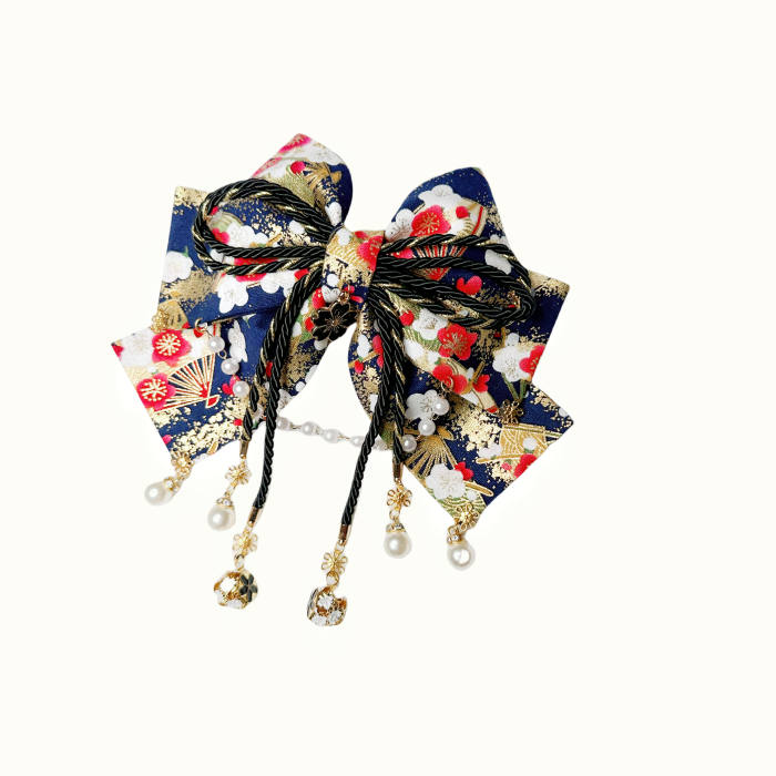 Lianzicao Japanese Bowknot Tassel Hairpin Lolita Side Clip