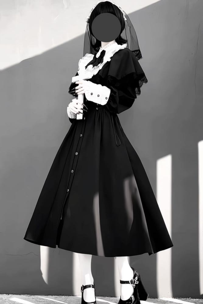Virtual Paradise ~Silent Prayer~ Gothic Nun Jirai Kei Black Long Dress