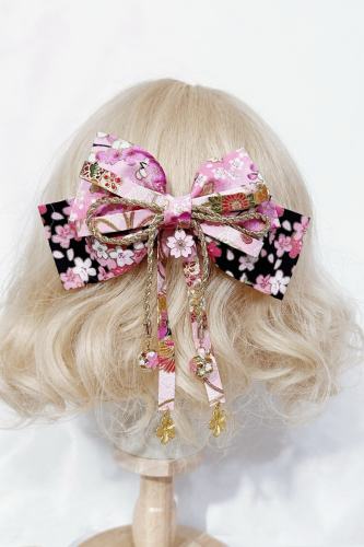 Lianzicao Japanese Cherry Blossom Black Pink Hairpin Lolita Side Clip