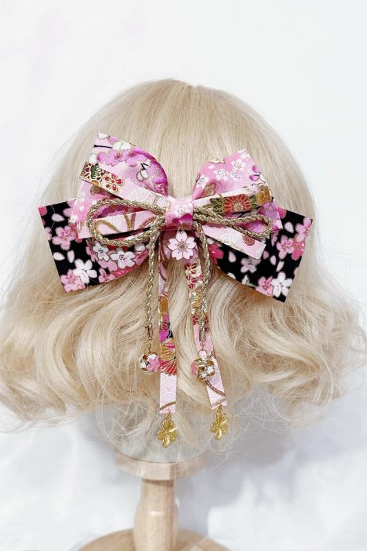 Lianzicao Japanese Cherry Blossom Black Pink Hairpin Lolita Side Clip