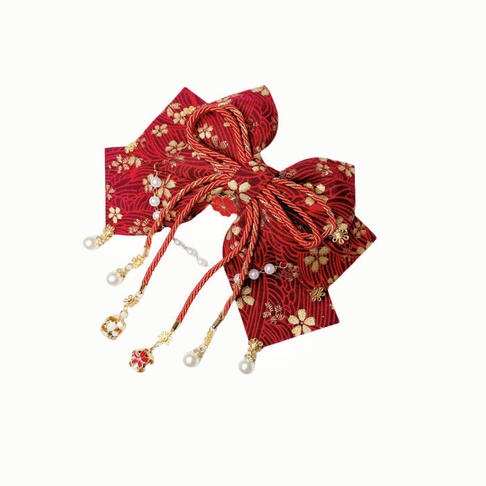 Lianzicao Japanese Bowknot Tassel Hairpin Lolita Side Clip
