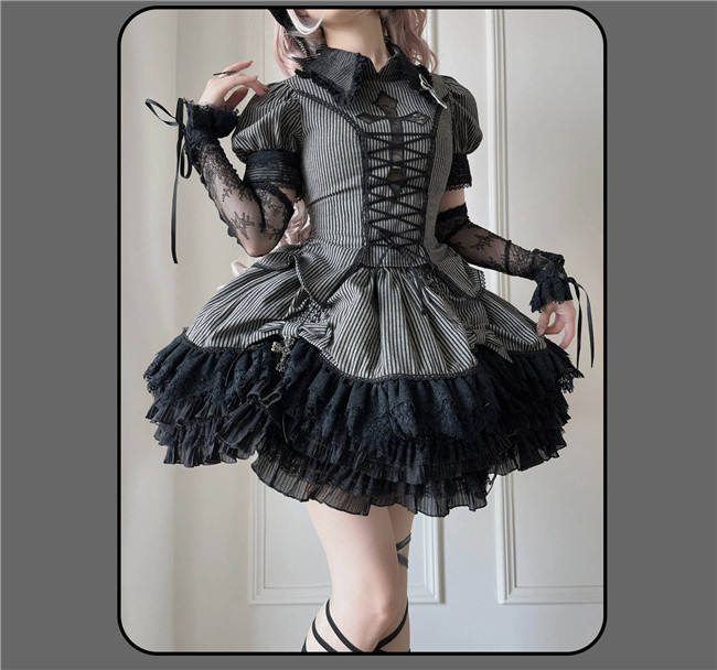 Susin Striped Cross Gothic Set Lolita Dress Clothes