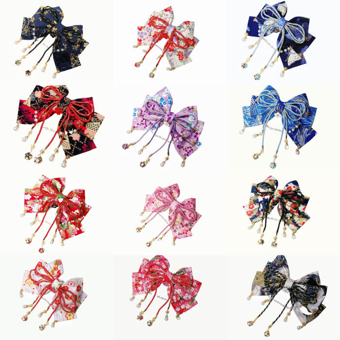 Lianzicao Japanese Bowknot Tassel Hairpin Lolita Side Clip