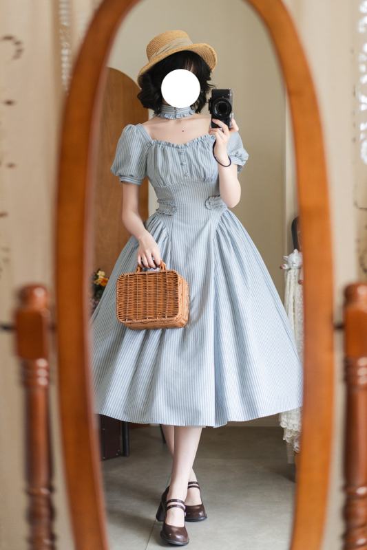 Forest Wardrobe Fragrance Forest French Vintage Striped Apricot Dress