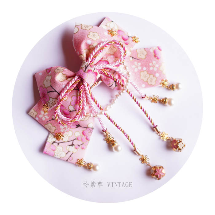 Lianzicao Japanese Bowknot Tassel Hairpin Lolita Side Clip