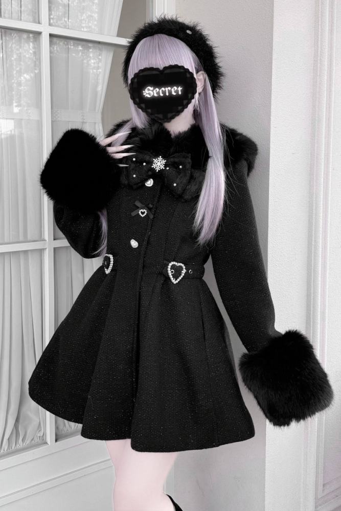 Virtual Paradise ~Star Dream~ Bowknot Jirai Kei Black Beige Coat