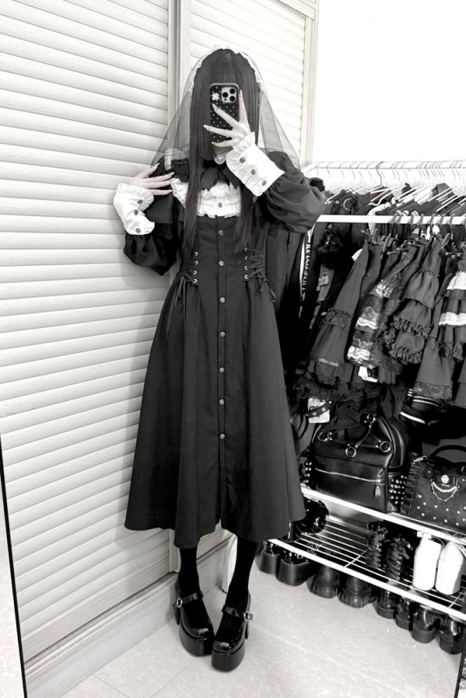 Virtual Paradise ~Silent Prayer~ Gothic Nun Jirai Kei Black Long Dress