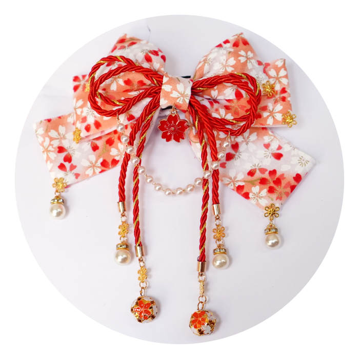 Lianzicao Japanese Bowknot Tassel Hairpin Lolita Side Clip
