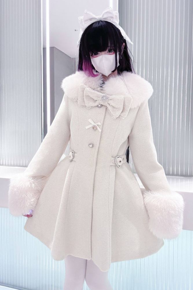 Virtual Paradise ~Star Dream~ Bowknot Jirai Kei Black Beige Coat