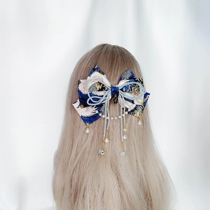 Lianzicao Japanese Bowknot Tassel Hairpin Lolita Side Clip