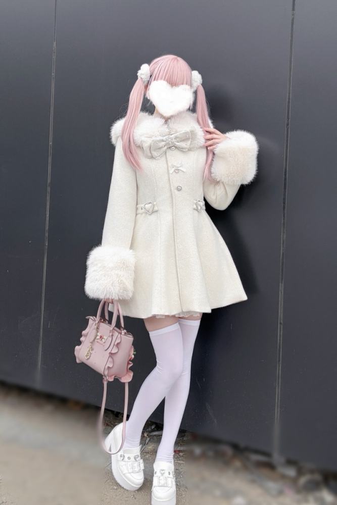 Virtual Paradise ~Star Dream~ Bowknot Jirai Kei Black Beige Coat