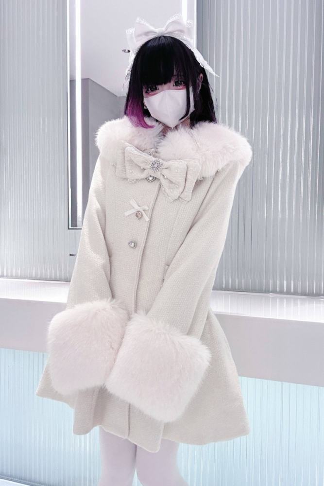 Virtual Paradise ~Star Dream~ Bowknot Jirai Kei Black Beige Coat
