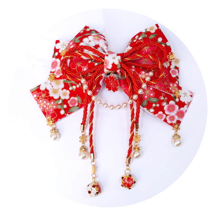 Lianzicao Japanese Bowknot Tassel Hairpin Lolita Side Clip