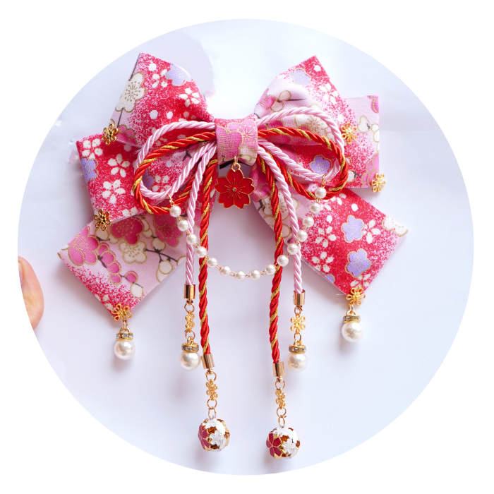 Lianzicao Japanese Bowknot Tassel Hairpin Lolita Side Clip