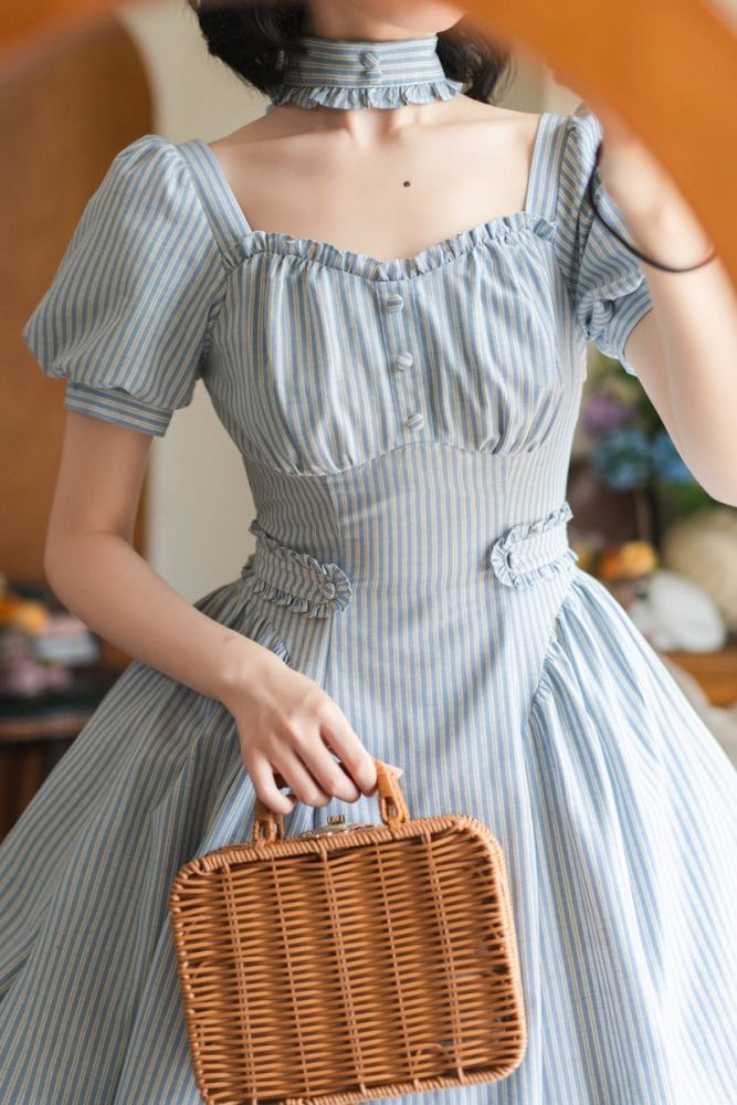 Forest Wardrobe Fragrance Forest French Vintage Striped Apricot Dress
