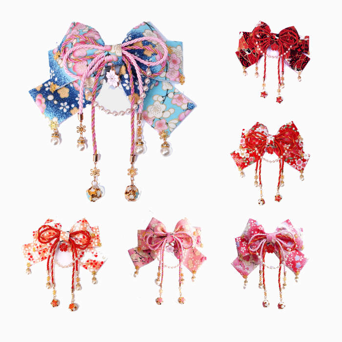 Lianzicao Japanese Bowknot Tassel Hairpin Lolita Side Clip
