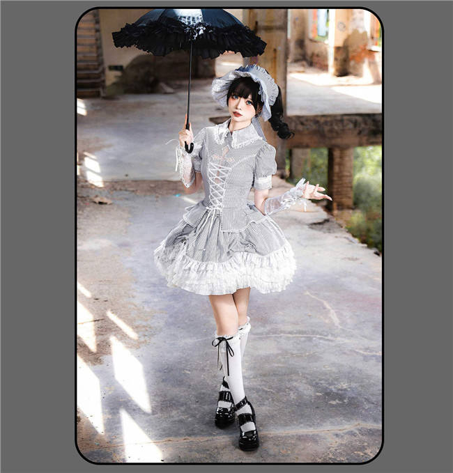 Susin Striped Cross Gothic Set Lolita Dress Clothes