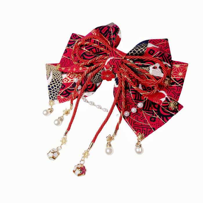 Lianzicao Japanese Bowknot Tassel Hairpin Lolita Side Clip