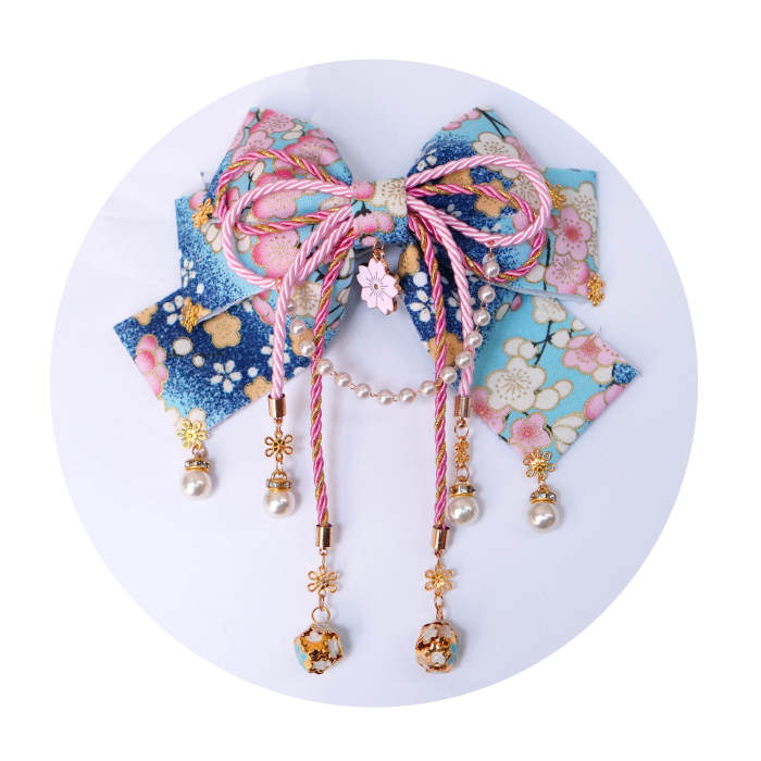 Lianzicao Japanese Bowknot Tassel Hairpin Lolita Side Clip