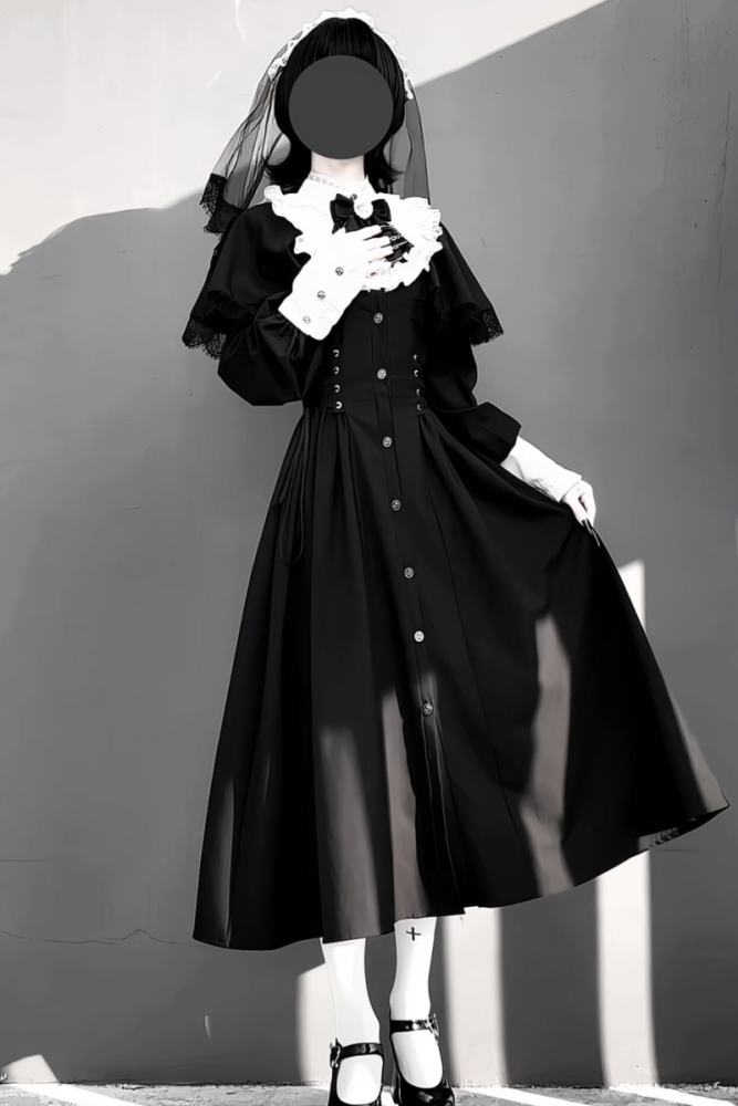 Virtual Paradise ~Silent Prayer~ Gothic Nun Jirai Kei Black Long Dress
