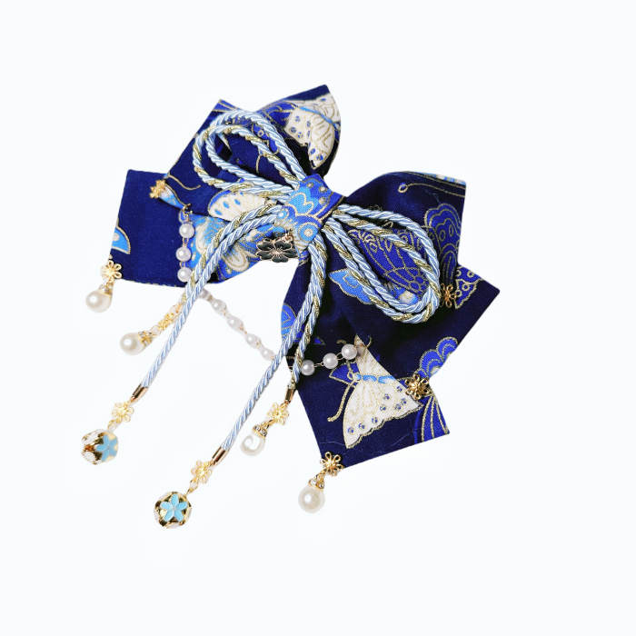 Lianzicao Japanese Bowknot Tassel Hairpin Lolita Side Clip