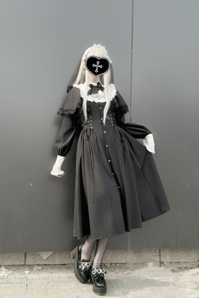 Virtual Paradise ~Silent Prayer~ Gothic Nun Jirai Kei Black Long Dress