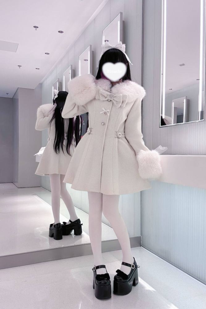Virtual Paradise ~Star Dream~ Bowknot Jirai Kei Black Beige Coat